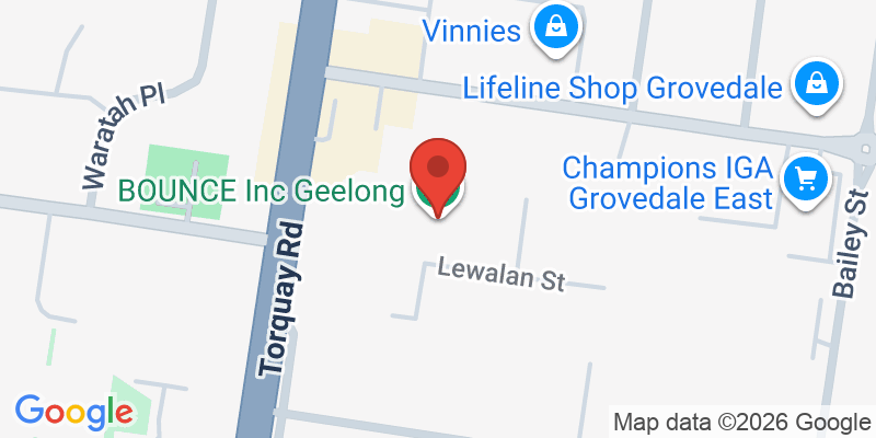 Mapa de la ubicación de BOUNCE Inc Geelong