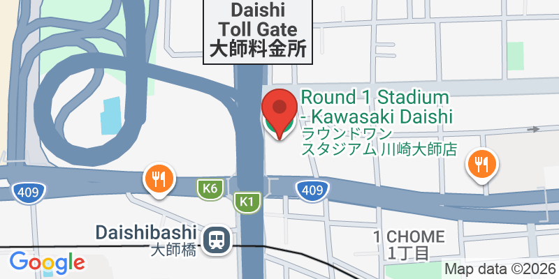 Mapa de la ubicación de Round 1 Stadium - Kawasaki Daishi