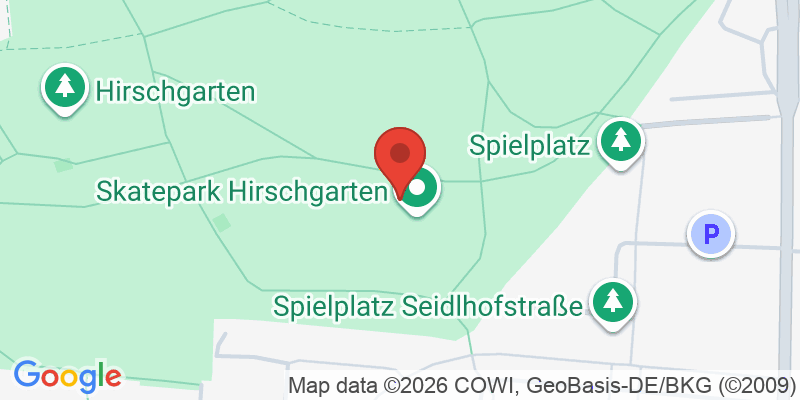 Mapa de la ubicación de Spielplatz "Hirschgarten, Skateboardplatz und Sommerstockbahnen"